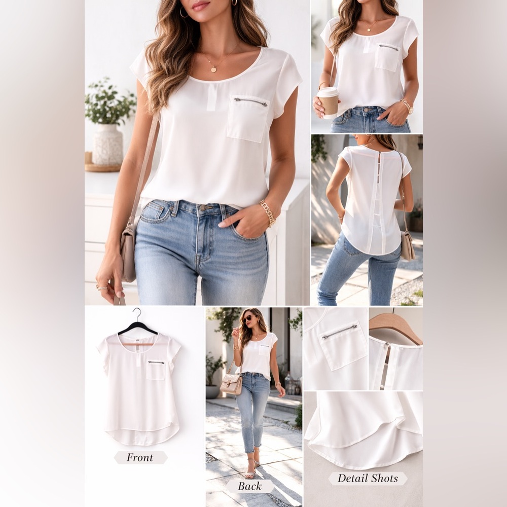 Reitmans R Essentials Ivory Zip Pocket Blouse | Size Small - Picture 8 of 9